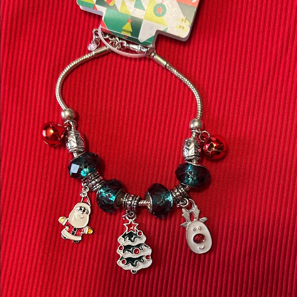 Festive Charm Bracelet with Green and Red Christmas Charms